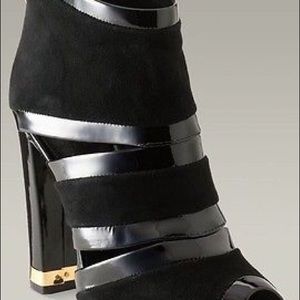 Rare Tory Burch Suede Patent Peep Boots Heels logo